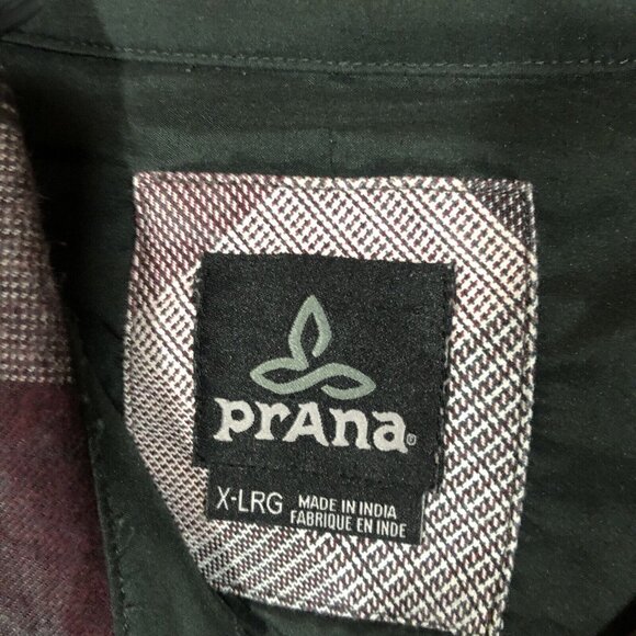 Prana Flannel Plaid Button Down Long Sleeve Shirt Mens Size XL Casual Red Black - Picture 5 of 11